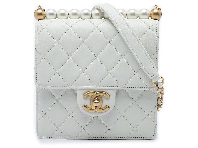 Chanel White Small Quilted Lambskin Chic Pearls Flap