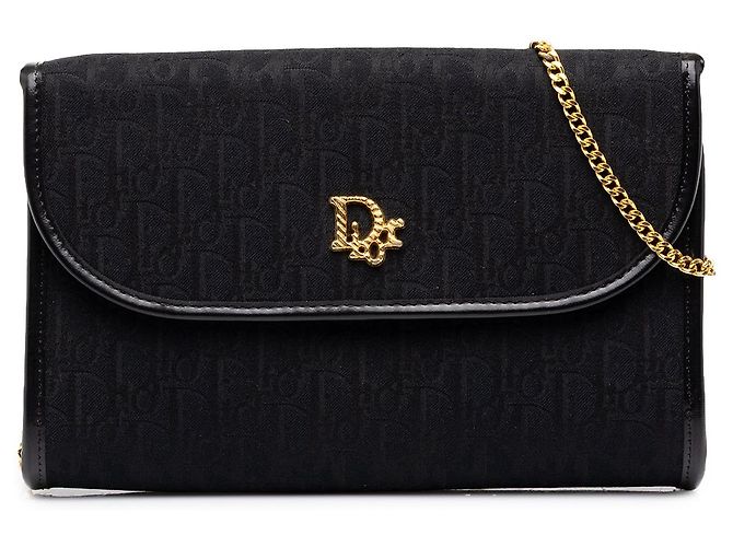 Dior Black Oblique Canvas Chain Shoulder Bag
