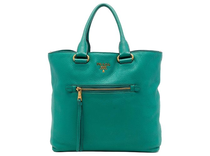 Tote convertible Prada Blue Vitello Daino con zip frontale