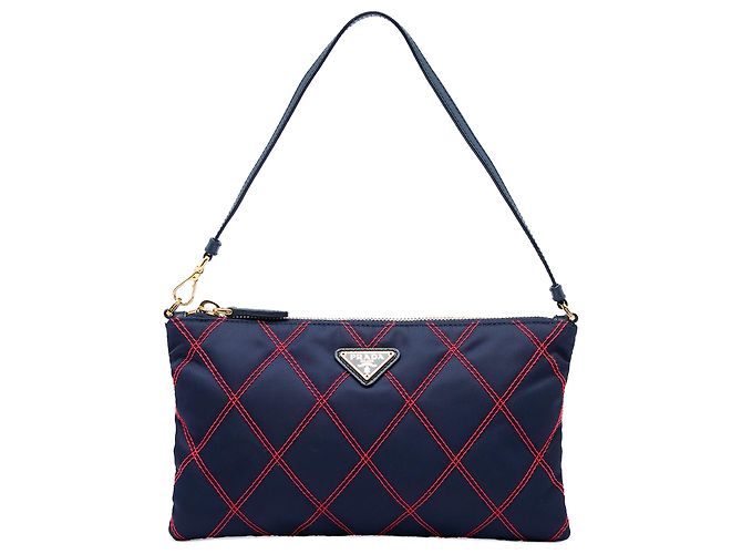 Prada Blue Impuntu Tessuto Schultertasche