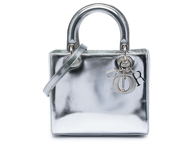 Dior Silver Medium Metallic Patent Lady Dior