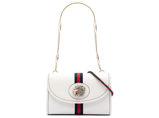 Gucci Rajah Web Chain Small Lederhandtasche in Weiß