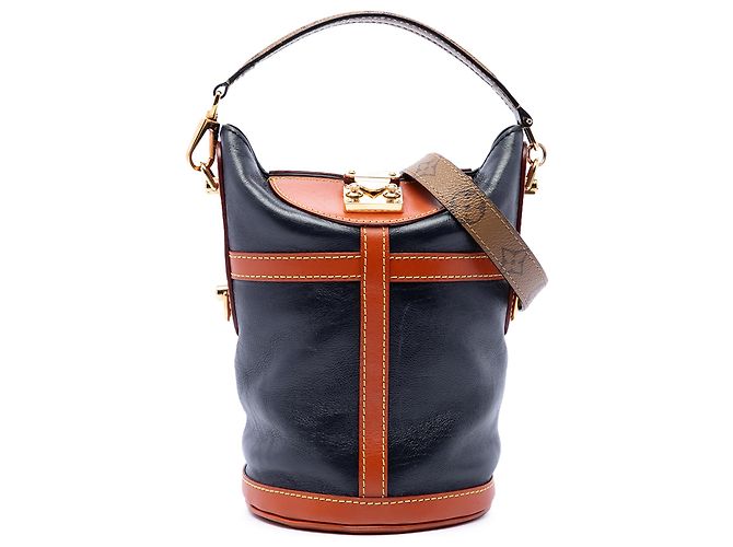 Bucket Borsa Duffle Louis Vuitton in vitello blu e Monogram Reverse