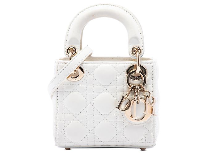 Dior White Micro Lambskin Cannage Lady Dior