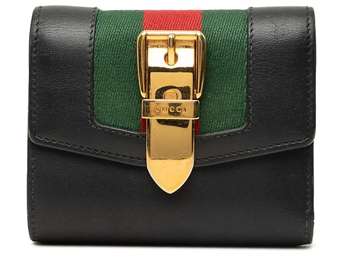Gucci Black Calfskin Sylvie Web Compact Wallet