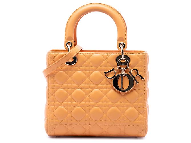 Dior Orange Medium Lambskin Cannage Lady Dior