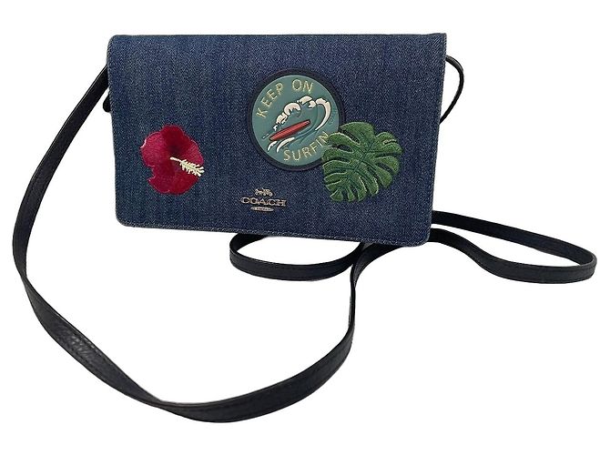 Bolsa tiracolo Coach em denim e couro com patches