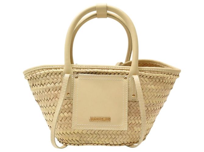 NOVO JACQUEMUS LE PETIT PANIER DE PLAGE BOLSA DE MÃO EM RAPHIA COM ALÇA