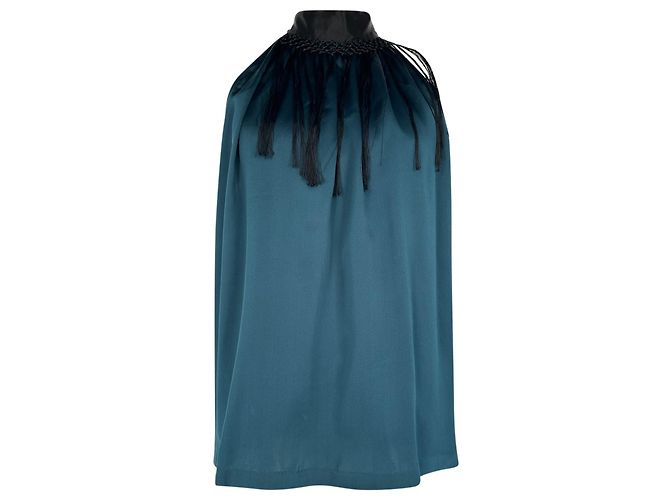 Dries Van Noten Neckholder-Top aus blauer Seide