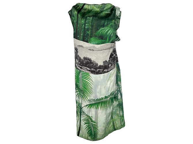 Abito midi con stampa a palma Dries Van Noten in seta multicolore