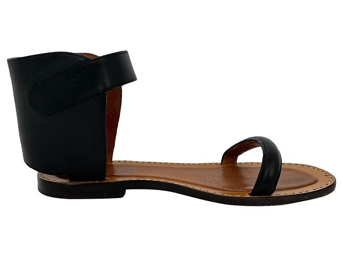 Céline  Celine "Bam Bam" Flat Sandals in Black Leather