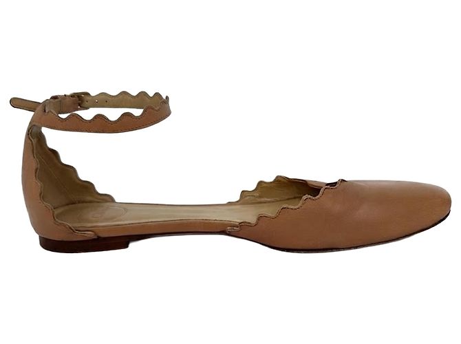 Chloé Lauren Ankle-Strap Ballet Flats in Tan Leather