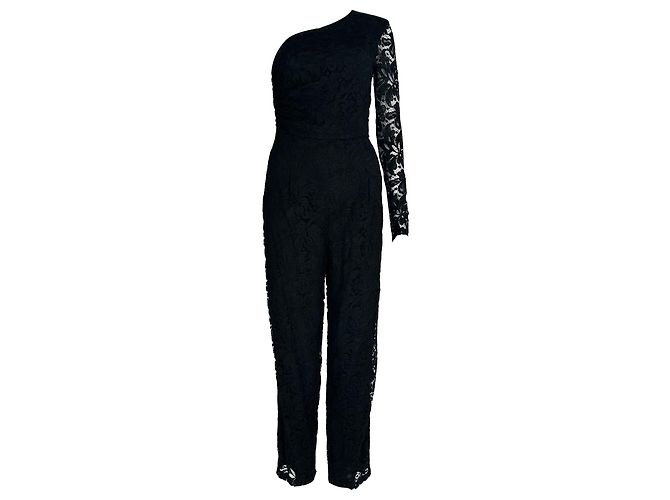Emilio Pucci One-Shoulder Jumpsuit aus schwarzer Viskose mit Spitzenmuster
