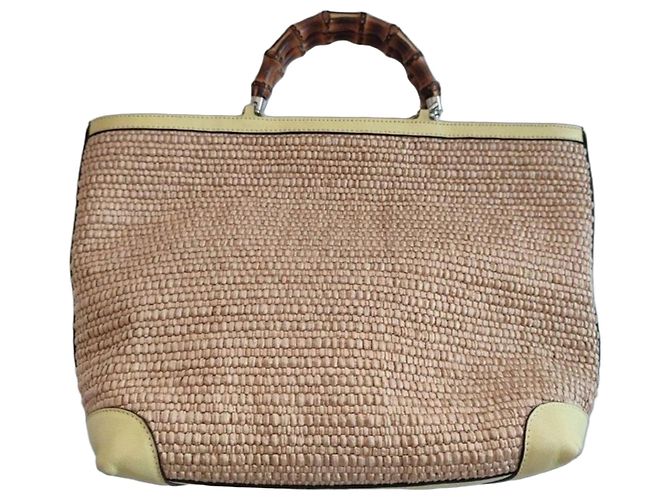 Saco tote Gucci em palha e couro