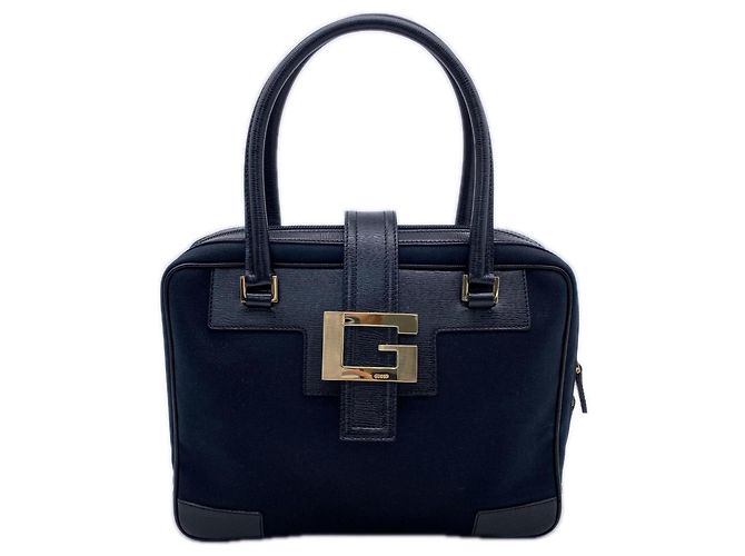 Bolsa GUCCI G-logo Preta e Azul Marinho Couro e Lona