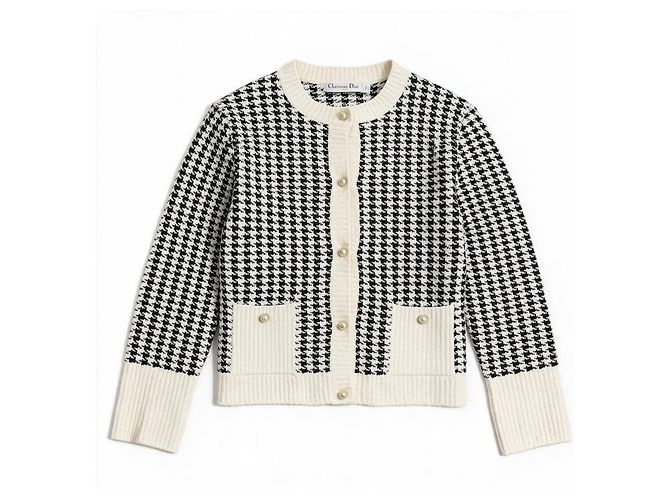 Christian Dior Strickjacke mit Hahnentrittmuster und Perlenbesatz