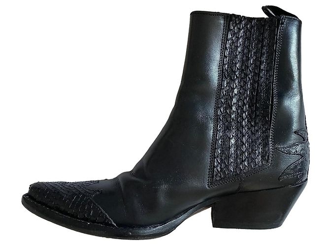 Sartore Black Leather Ankle Boots with Flame Cut-outs
