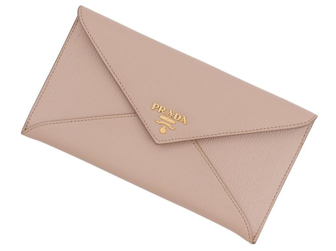 Carteira longa Prada em couro Pink Beige