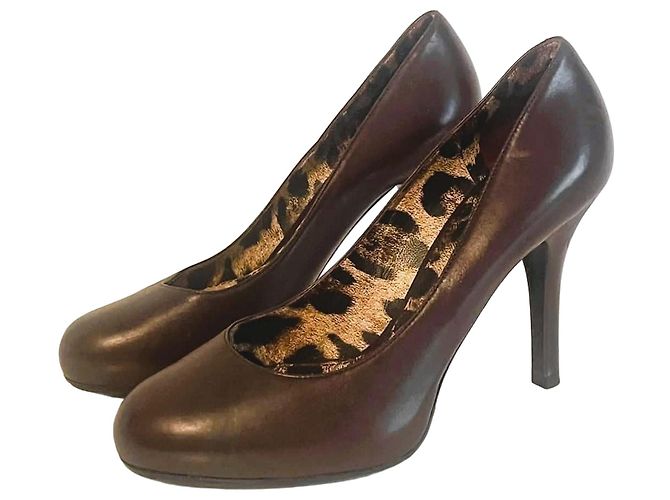 Dolce & Gabbana Brown Leather Leopard Print Pumps