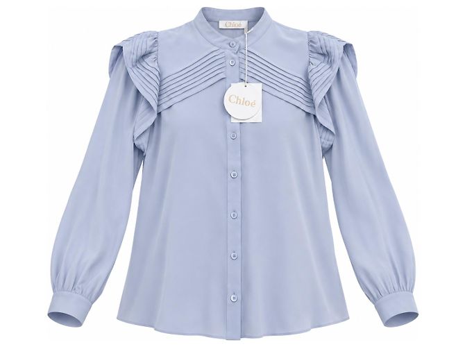 Chloé Blusa plisada de seda Arctic Ice