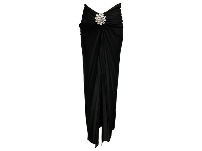 Falda maxi drapeada de jersey con cristales negros Paco Rabanne