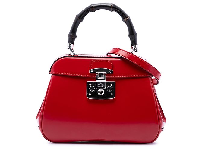 Bamboo Bolsa de mão Satchel Gucci Mini Lady Lock em couro de bezerro polido vermelho com bambu