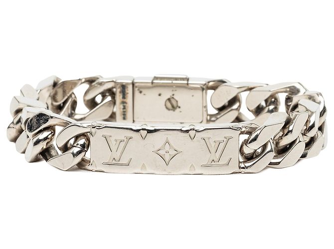 Silver Louis Vuitton Brass Monogram Chain Link Bracelet