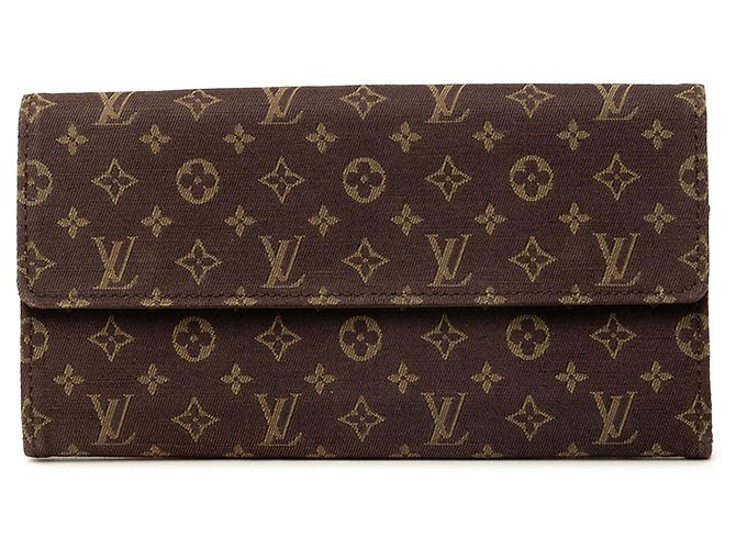 Cartera larga Louis Vuitton Monogram Mini Lin Sarah Wallet Marrón