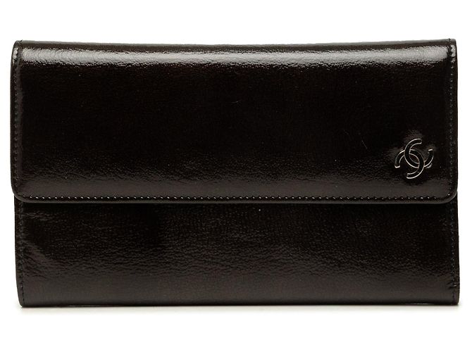 Black Chanel CC Patent Flap Long Wallet