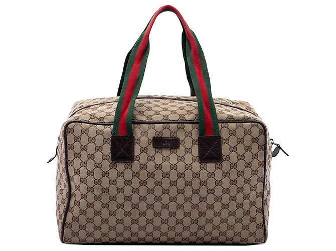 Mala Duffle Gucci GG Canvas Web Bege