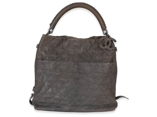 Chanel Dark Grey Quilted Matte Caviar Boy Handle Hobo