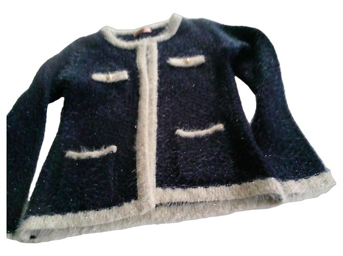 Autre Marque Flam Mode Marineblaue Strickjacke mit Glitzerfaden