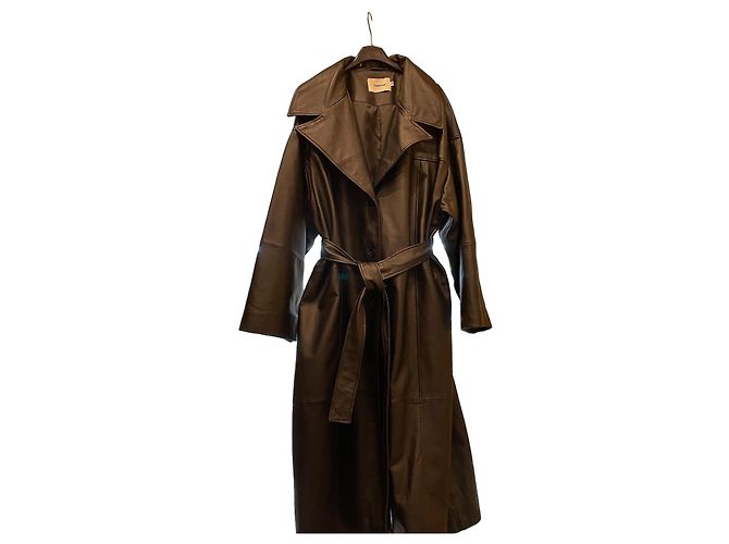 Autre Marque Deadwood Leder-Trenchcoat Schwarz