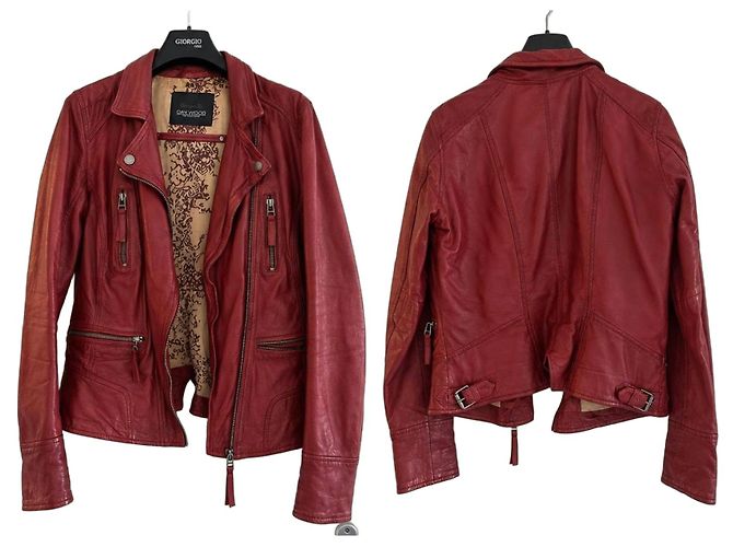 Oakwood rote Lederjacke im Biker-Stil