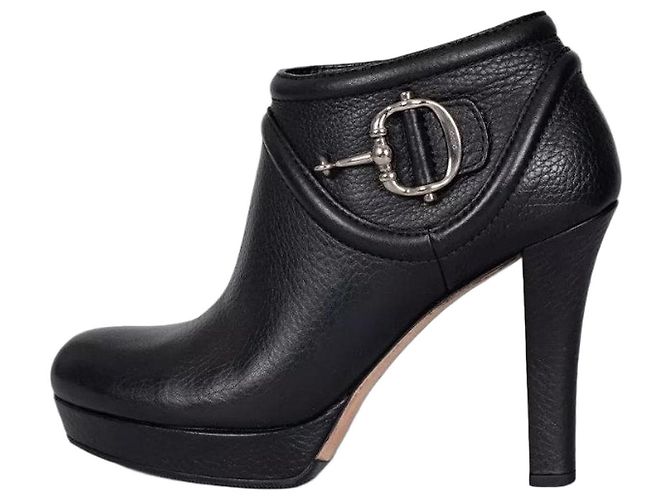 NWB Gucci Black Leather Ankle Boots - EU 39 Pre-owned