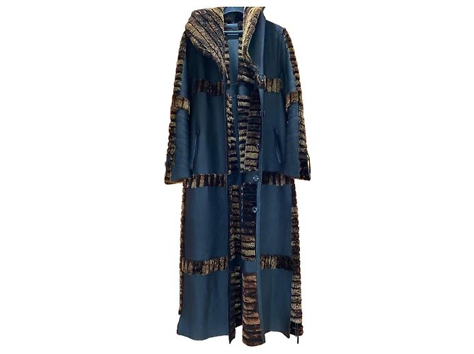 Autre Marque SaraCinò Cappotto Lungo in Pelle e Pelliccia - Nero e Marrone
