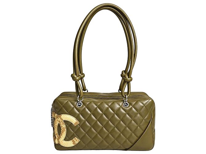 Chanel Ligne Cambon Sac Bowler Vert Python