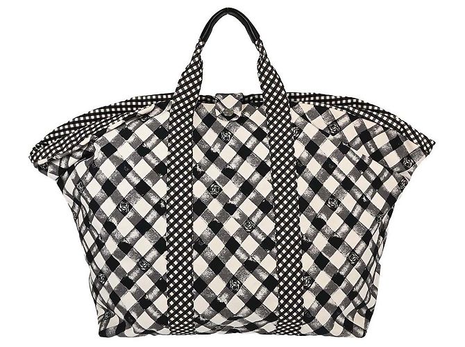 Chanel Weekender Gingham Print Canvas Large