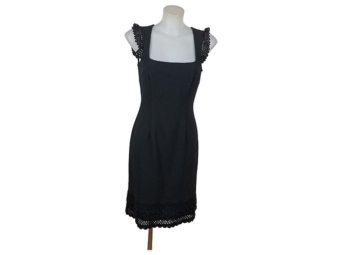 Moschino Jeans Schwarzes Spitzen-Etuikleid Midi