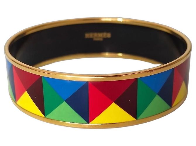 Hermès Bracciale Rigido in Smalto Multicolore e Metallo Dorato