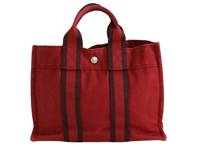 Bolsa de mão Hermès bordeaux em algodão