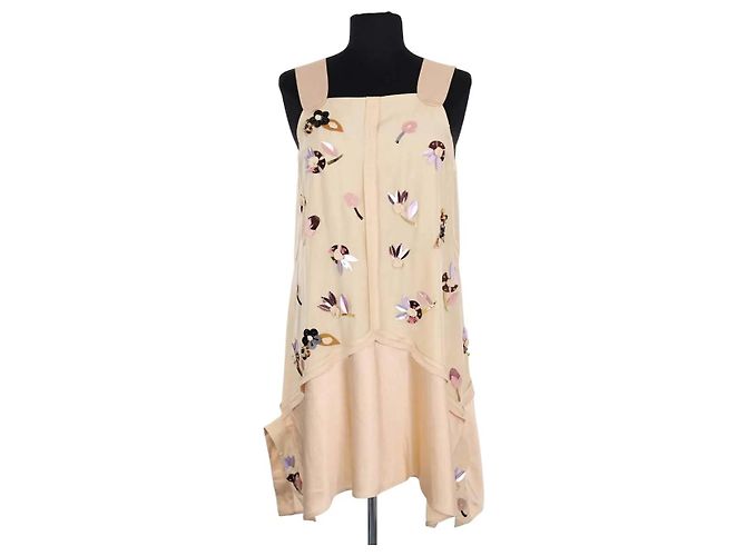 Vestido de seda beige Miu Miu