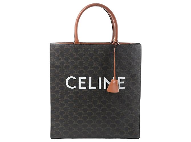 Céline Borsa Celine Triomphe Vertical Cabas Large PVC x Leather in Nero x Marrone