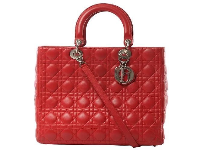 Sac à main 2Way Lady Dior en cuir Cannage Large en rouge