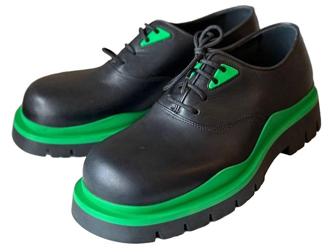 Bottega Veneta Scarpe Oxford in pelle Nero/Verde