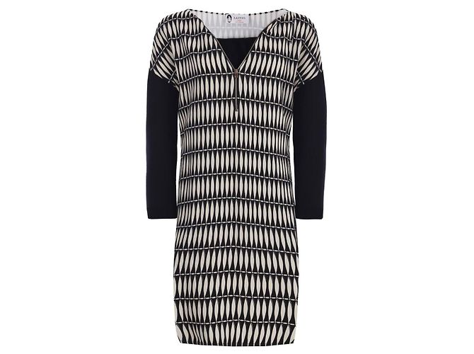 Lanvin Black & White Geometric Print Viscose & Polyester Dress