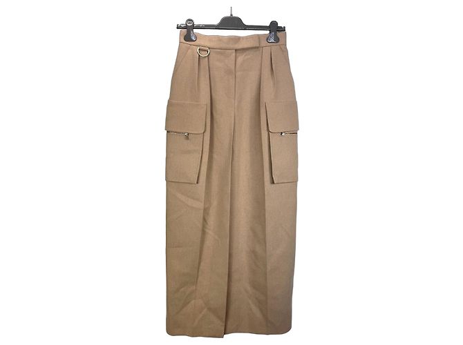 Max Mara Falda Maxi Cargo de Lana Camel