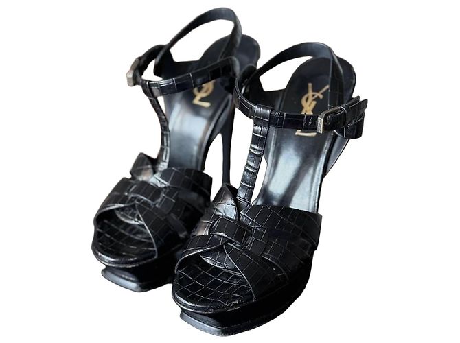 Autre Marque Saint Laurent Tribute Croc-Embossed Platform Sandals