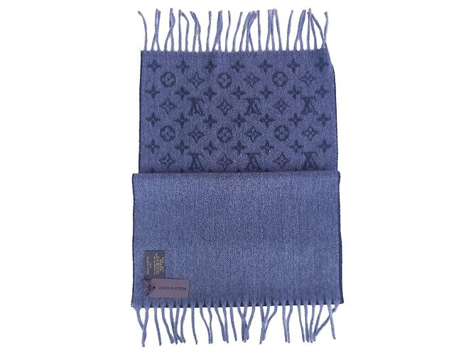 Sciarpa Louis Vuitton Monogram in Lana e Cashmere Blu Navy