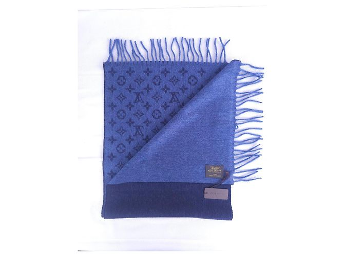 Écharpe Louis Vuitton Monogram en Laine et Cachemire Bleu